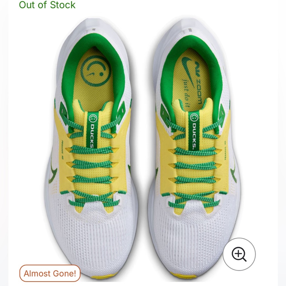 NWOT Oregon Ducks Nike Unisex Zoom Pegasus 40 Running Shoes-White Size 10 - Picture 6 of 15